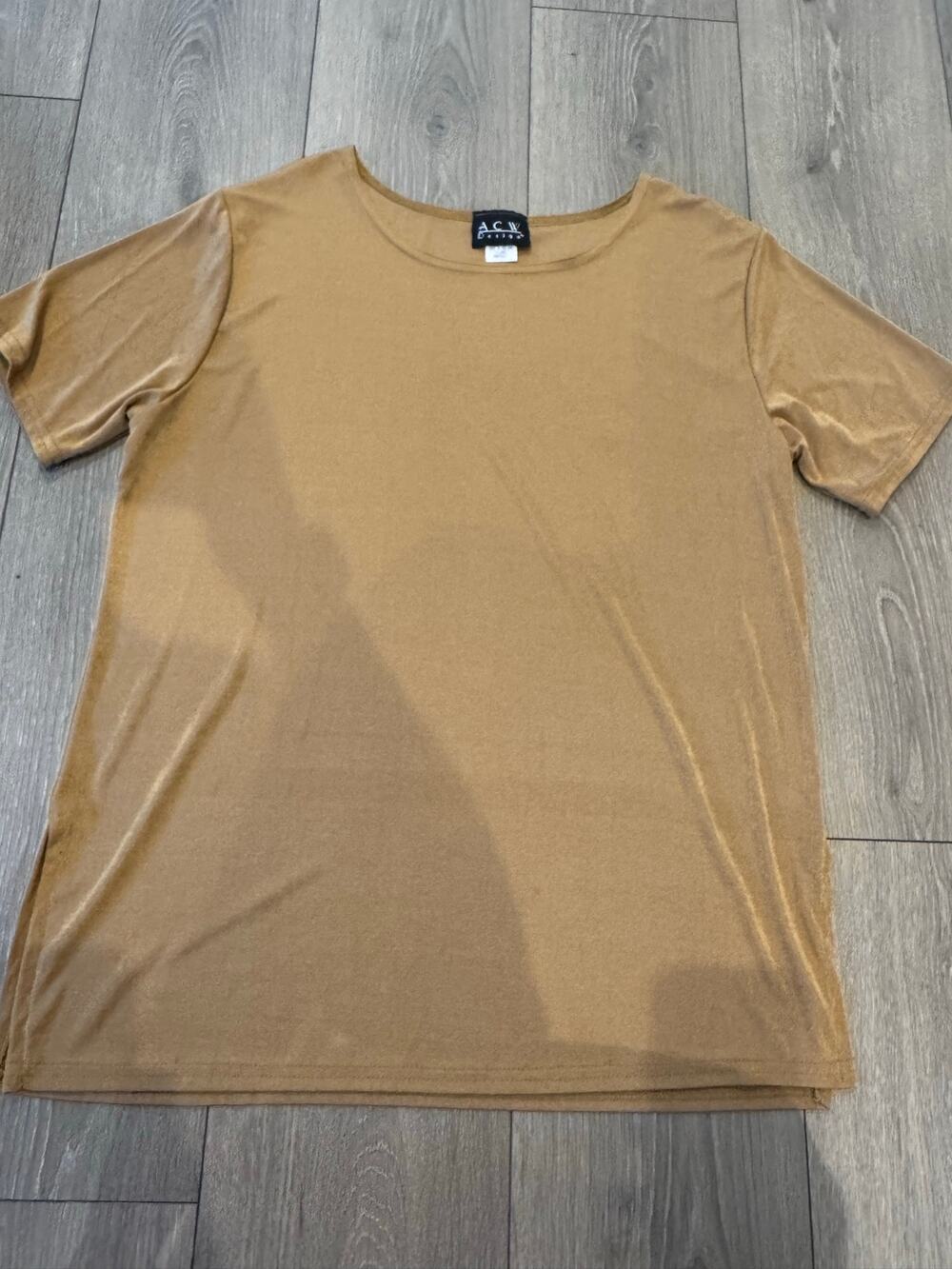 ACW Design Gold Bronze Shimmer Short Sleeve Tunic Top sz xl Made in USA